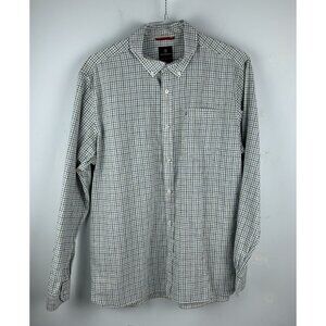 Victorinox shirt Mens XL Green Blue Plaid Linen Blend Button Up Tailored Fit